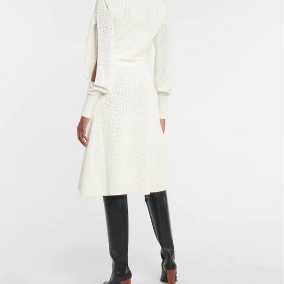 Victoria Beckham open-knit midi dress with cold shoulder in ivory size xs - Picture 4 of 8